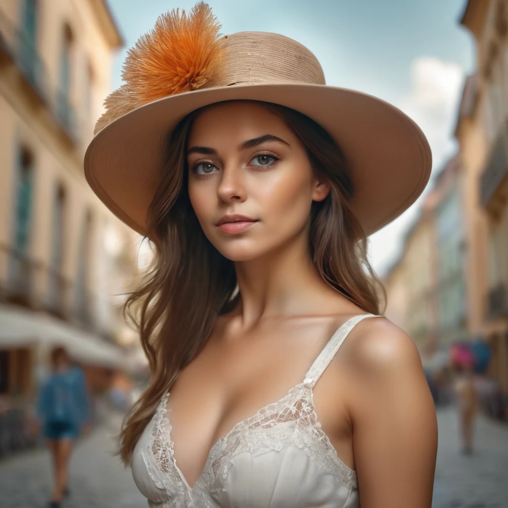femme arafée dans un chapeau debout dans une pièce avec beaucoup de photos, portrait doux 8 k, Sergueï Zabeline, photographie couleur portrait 4k, par Fiodor Rokotov, Photographie de portrait artistique 8k, Alexeï Egorov, par Irakli Nadar, Superbe portrait, fille française, portrait VFX très détaillé, beau portrait