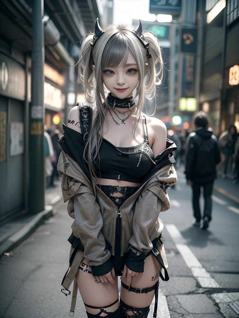 (Full Body View:1.2)、(Smiling with teeth showing:1.3),(Shibuya Gal:1.5)、(Beautiful:1.5)、(Neo-goth fashion:1.5)、(Punk RockVisual Kei:1.5)、(An off-the-shoulder hoodie in khaki and white with delicate silver accessories.:1.5)、(A corset with a delicate beige and brown design:1.4)、(White and brown snakeskin bodysuit:1.5)、(head band:1.3)、(Beige and charcoal knee socks:1.4)、Embellished collar and long boots、(I'm selling snake print underwear.:1.4)、(Long eyelashes:1.3)、(20-year-old)、((Highest quality、8k、masterpiece:1.3))、1 Female、Slim and beautiful abs:1.3、(hairstyle casual、Beautiful boobs:1.1)、(Doing an aerobics pose:1.3)、dress:1.1、Super small face、Narrow eyes、double eyelid、A sloppy smile、Esbian all over、Dynamic Angle、Close-up、CPL Filter、Blurred Background、Bokeh、Blue Hour、Detailed face and skin texture、Detailed eyes、,(Twin tails:1.3)、(Black brown hair:1.3)、Gravure idol、(The background is a glamorous dance hall:1.3)、(Make your legs thinner:1.4)、(Slim body:1.3)、(clavicle:1.1)