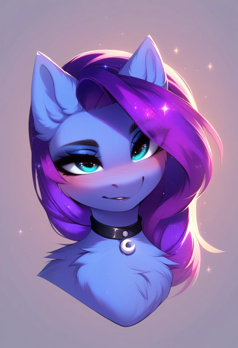 check_9, check_8_up, check_7_up, source_fluffy, rating_safe, from Magnaluna, Luna poses seductively in a gothic bedroom, antro, blushing, blue body, purple mane, naked, big