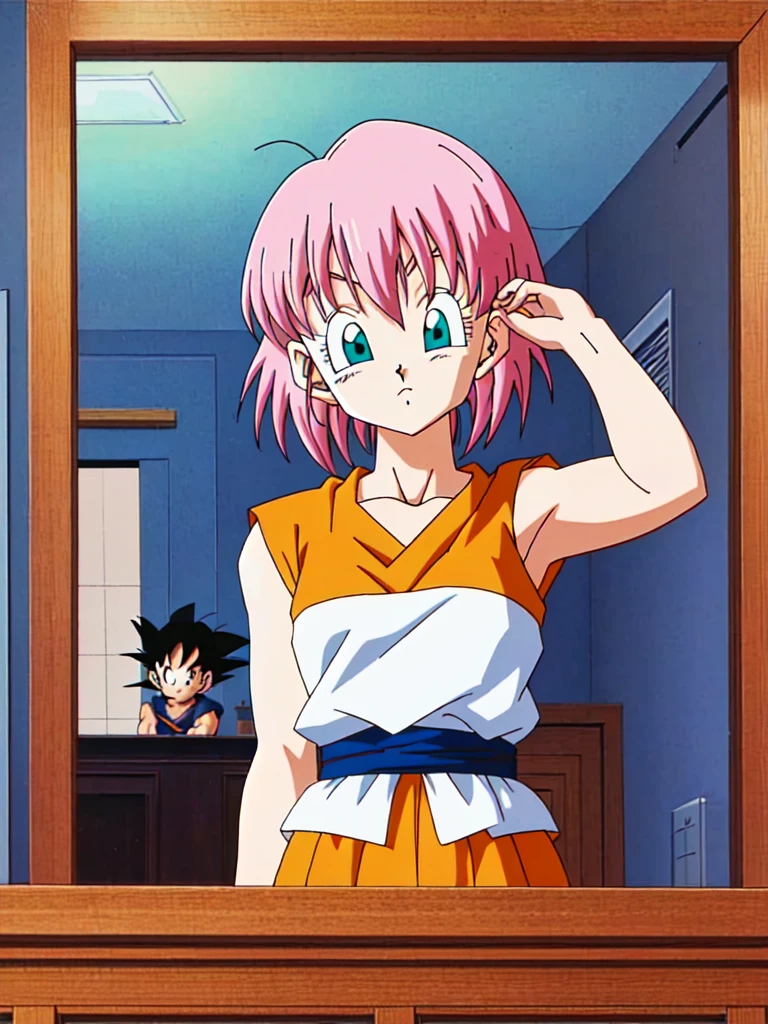 ((Highest quality)), ((masterpiece)), (detailed), ((Akira Toriyama))、One girl, Pink short hair、Blue-green eyes