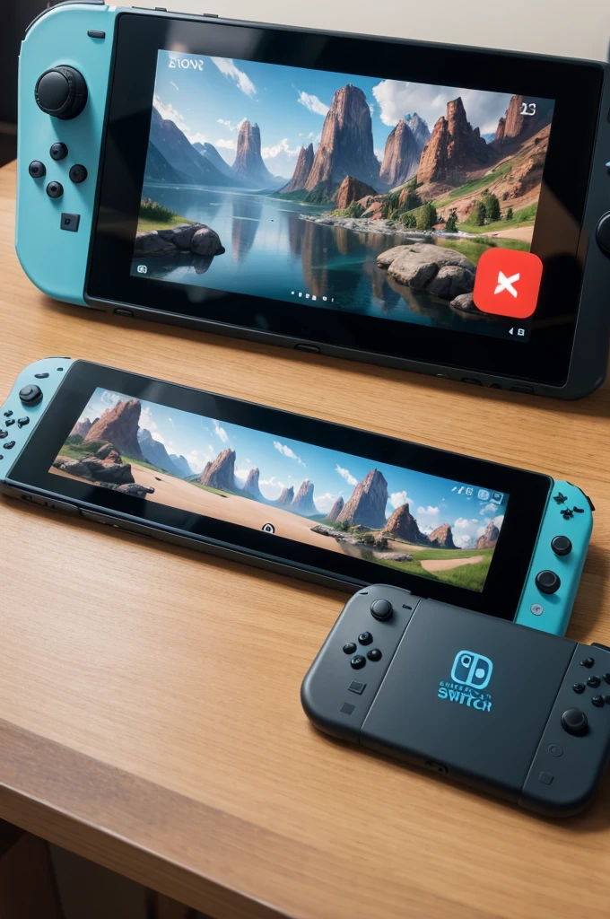 Create the image of a portable console that is the Nintendo switch+, ayaneo pocket s+ayn Loki.