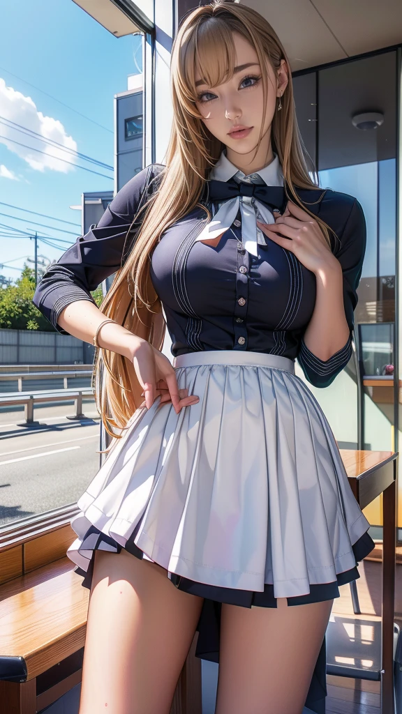 Anime girl posing for a photo., beautiful anime high school girl, a hyperrealist , hyperrealist , cute anime waifu with a nice dress, anime girl in real life, realist , seductive anime girl, as an cartoon character, attractive anime girl, uniform jk, beautiful anime girl, realist anime 3 d style, cartoon character