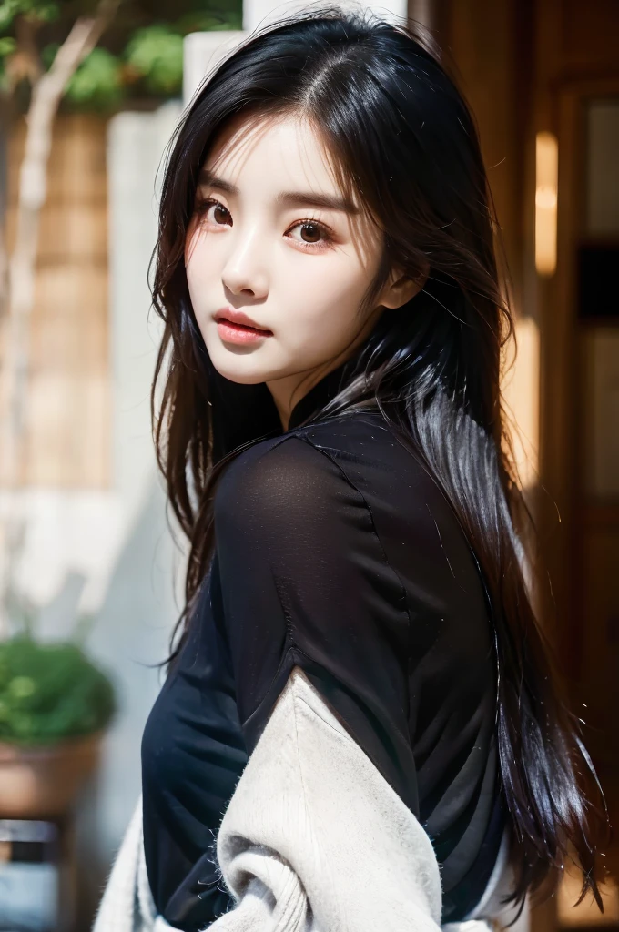 There is a woman with long hair wearing a black shirt, Best Face, Korean woman, Heonhwa Choi, sakimichan, Chen Xintong, Seon Yun-ju, Lee, Ji - Eun, Lee, Ji - Eun, Ye Wenfei, Jaeyeon Nam, jimin park, Jinyoung Shin, Chiho, Yun Ling, common ratio