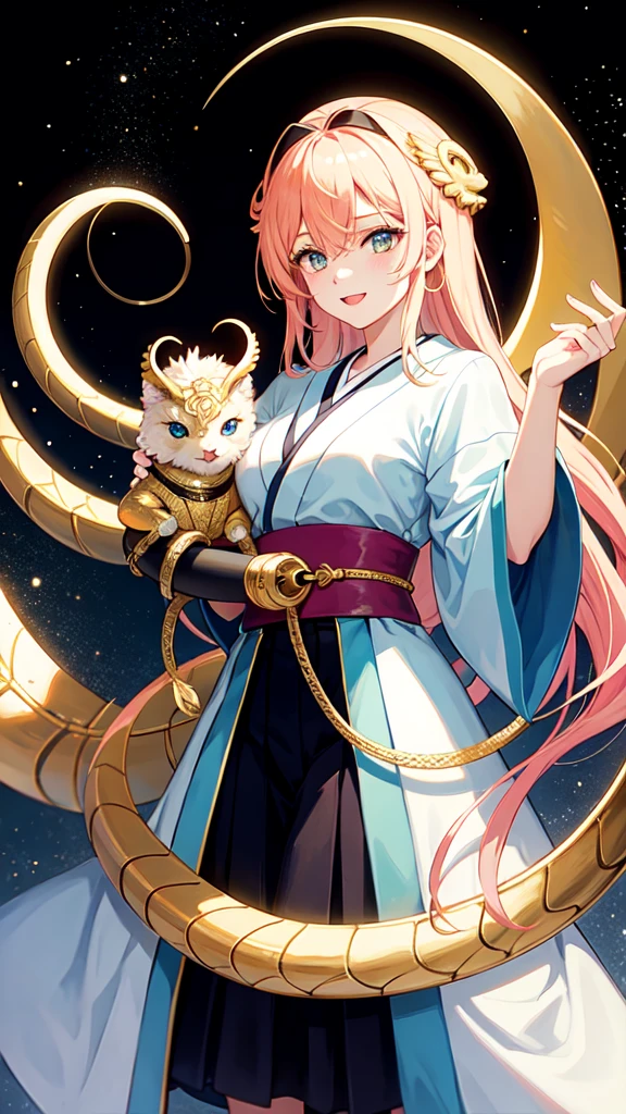 Highest quality 16k ,Japanese anime style,Ophiuchus Saint,holding Athena in hand,male,20 years old,Snake-like eyes
