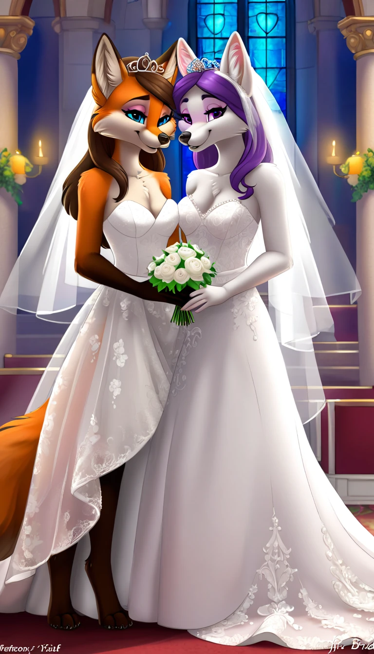 furry fox tails yiff bride lesbian & lesbian women & women & wedding dress wedding dress wedding dress veil tiara chapel,