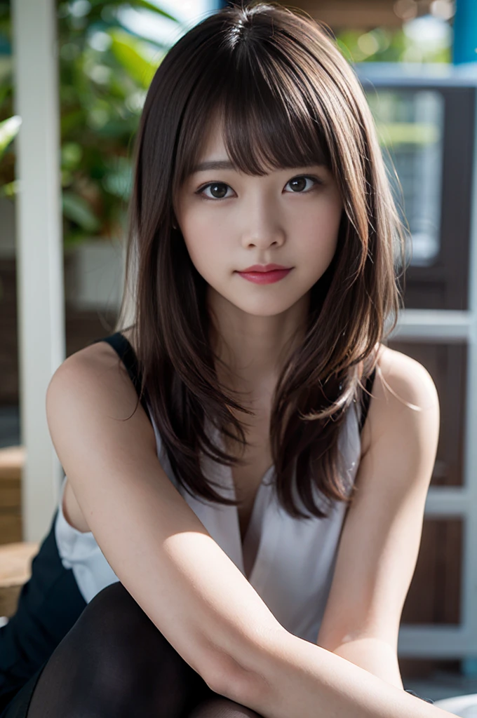 (8K, RAW Photos, Highest quality, masterpiece:1.2),nude、Above the knees shot、 Black pantyhose、、Professional Lighting、Light brown short hair,alone、Beautiful Japan woman at 24 years old、Tropical coast、 (Realistic, photo-Realistic:1.37), Super detailed, Ultra-high resolution,1 Girl,View your viewers,Beautifully detailed face,smile,whole body、 Beautifully detailed skin, Skin Texture, Floating Hair,Professional Lighting,