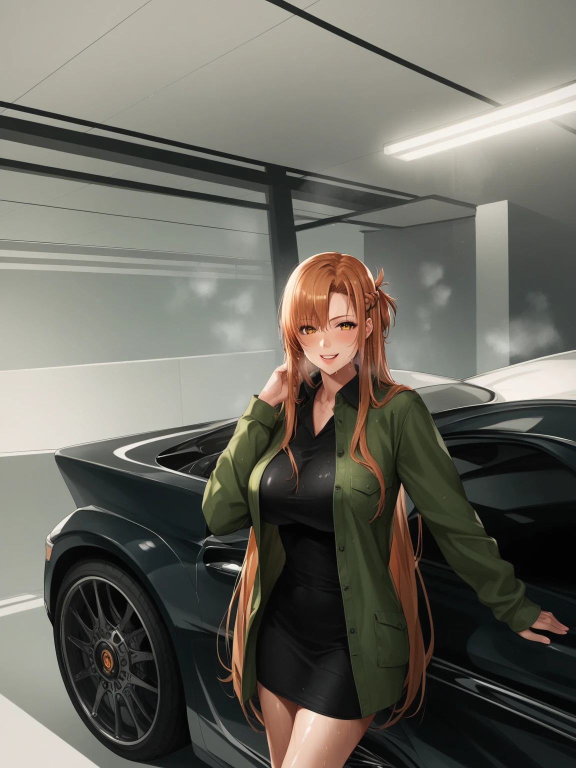 score_9, score_8_up, score_7_up, score_6_up, uncensored, Yuuki Asuna, absurdly long hair, orange eyes, orange hair, very long hair, lips, shiny skin, sweating, wet, wet hair, steaming body, heavy breathing, large breasts, detailed body, detailed eyes, smirk, upper teeth, large breasts, BREAK (masterpiece:1.2), best quality, high resolution, unity 8k wallpaper, (illustration:0.8), (beautiful detailed eyes:1.6), extremely detailed face, perfect lighting, extremely detailed CG, (perfect hands, perfect anatomy),