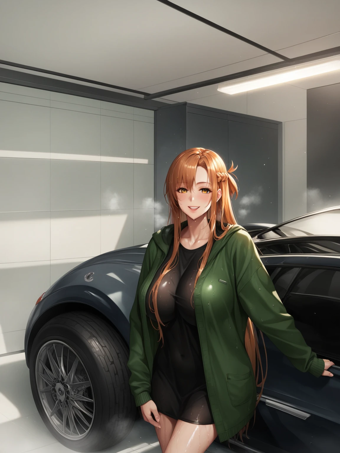 score_9, score_8_up, score_7_up, score_6_up, uncensored, Yuuki Asuna, absurdly long hair, orange eyes, orange hair, very long hair, lips, shiny skin, sweating, wet, wet hair, steaming body, heavy breathing, large breasts, detailed body, detailed eyes, smirk, upper teeth, large breasts, BREAK (masterpiece:1.2), best quality, high resolution, unity 8k wallpaper, (illustration:0.8), (beautiful detailed eyes:1.6), extremely detailed face, perfect lighting, extremely detailed CG, (perfect hands, perfect anatomy),