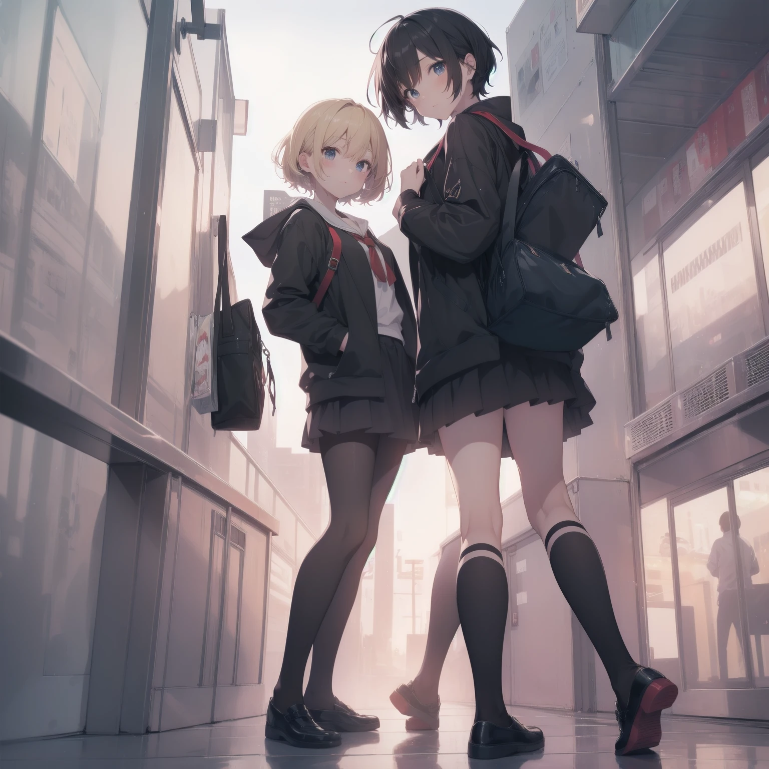 ultra-absurdres-Top quality by artist God, ultra-detailed, high resolution, anime moe artstyle, best anime 8k konachan wallpaper, pixiv contest winner, pool:2810, perfect anatomy,break, 1girl, (Please draw a girl walking sleepily to school alone. )break,(Solo,little female, 13-year-old:1.3),Full limbs, complete fingers,a junior high school student, (very short hair), short cut, flat chest, , small butt, small black eyes, beautiful detailed eyes, well-proportioned iris and pupils, expressive eyes, highres detailed hair, soft expression, salor school_uniform, sailor collar, serahuku, bow, pleated skirt,(Detailed Lighting), (Detailed background), in the School commute route. break,super detailed skin, Best cinematic lighting powered by famous artist, 8k,beauty illustration,photoshop_(medium),very aesthetic,break,((artist:miyo_(ranthath) )), artist:clamp ,artist:carnelian ,artist:kantoku ,