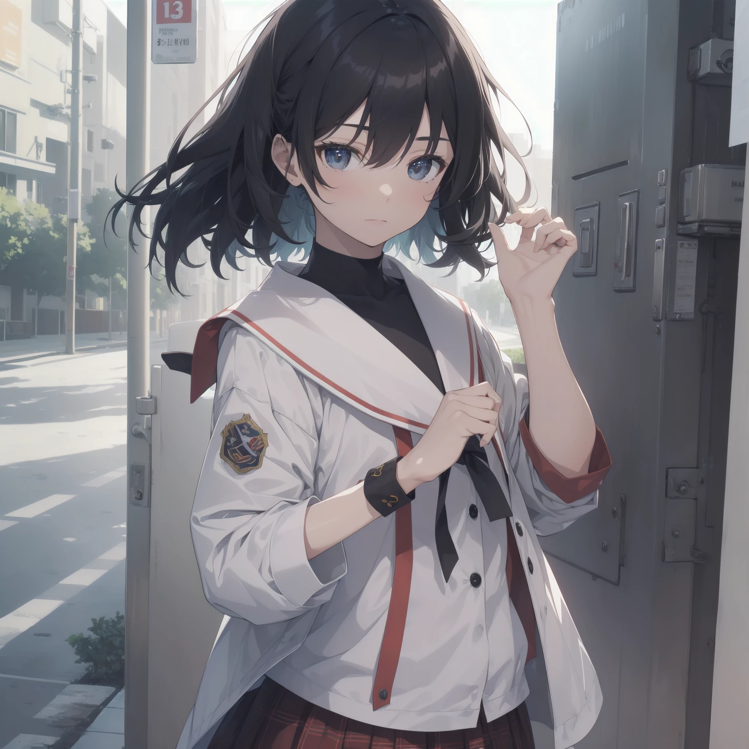 ultra-absurdres-Top quality by artist God, ultra-detailed, high resolution, anime moe artstyle, best anime 8k konachan wallpaper, pixiv contest winner, pool:2810, perfect anatomy,break, 1girl, (Please draw a girl walking sleepily to school alone. )break,(Solo,little female, 13-year-old:1.3),Full limbs, complete fingers,a junior high school student, (very short hair), short cut, flat chest, , small butt, small black eyes, beautiful detailed eyes, well-proportioned iris and pupils, expressive eyes, highres detailed hair, soft expression, salor school_uniform, sailor collar, serahuku, bow, pleated skirt,(Detailed Lighting), (Detailed background), in the School commute route. break,super detailed skin, Best cinematic lighting powered by famous artist, 8k,beauty illustration,photoshop_(medium),very aesthetic,break,((artist:miyo_(ranthath) )), artist:clamp ,artist:carnelian ,artist:kantoku ,
