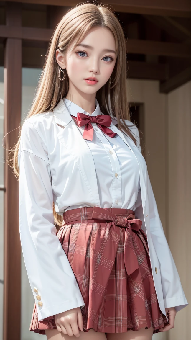 최고 품질의 Work,actual work,Ultra-premium graphics,8K HD CG 작동,High-quality graphics,고화질 CG Work,10x Pixel,very fine details:1.1,Advanced technical details:1.1 realistic,(階段に足を組んで座っているgirl)natural light:1.5. lighting effects(virtual lighting effects:1.8),濡れた長いsilver hair,silver hair,transparent hair,Hair that pays attention to detail(Premium hair details:1.1)clear eyes,Your double eyelids are pretty,Sharp eye makeup, Delicate eyelash makeup, thin eyebrows, very detailed eyes,high nose, I like red lips, Rose cheeks, A face with delicate makeup , Cute face, perfectly balanced face,(Advanced facial details:1.1),shining,very coolドレス,bright red series,((front open wet white blazer)) 、(Translucent wet white blouse)、(red bowtie)、(wet check skirt)、、girl 、Photo shoot,female'Work,full body portrait,realism,very cool,My eyes are sparkling again today、(8. she'It's wet)),(sudden rain、wind),(windでスカートが舞い上がる),(I can see your pants)、