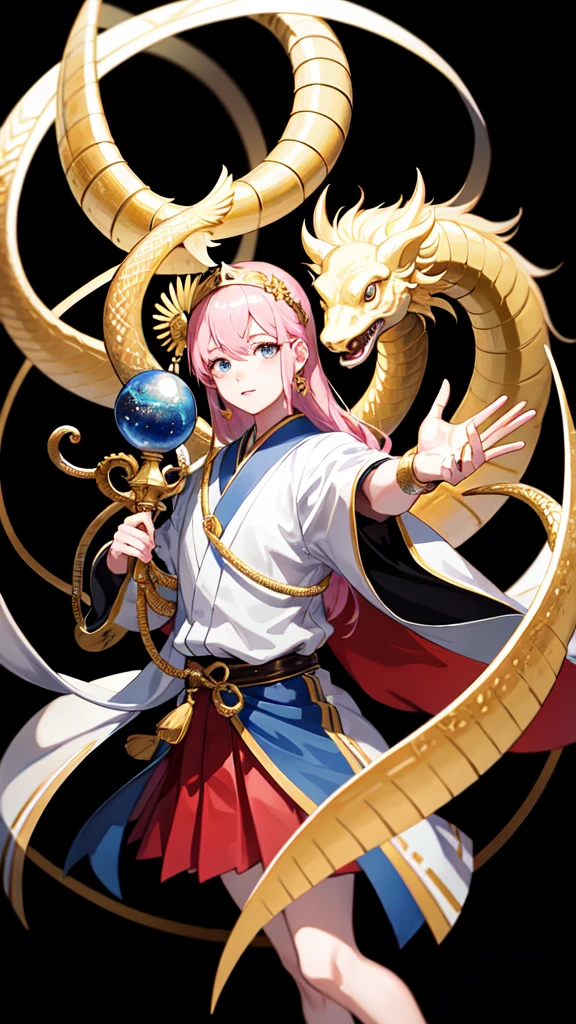 Highest quality 16k ,male角色,Japanese anime style,Ophiuchus Saint,holding Athena in hand,male,20 years old,Snake-like eyes
