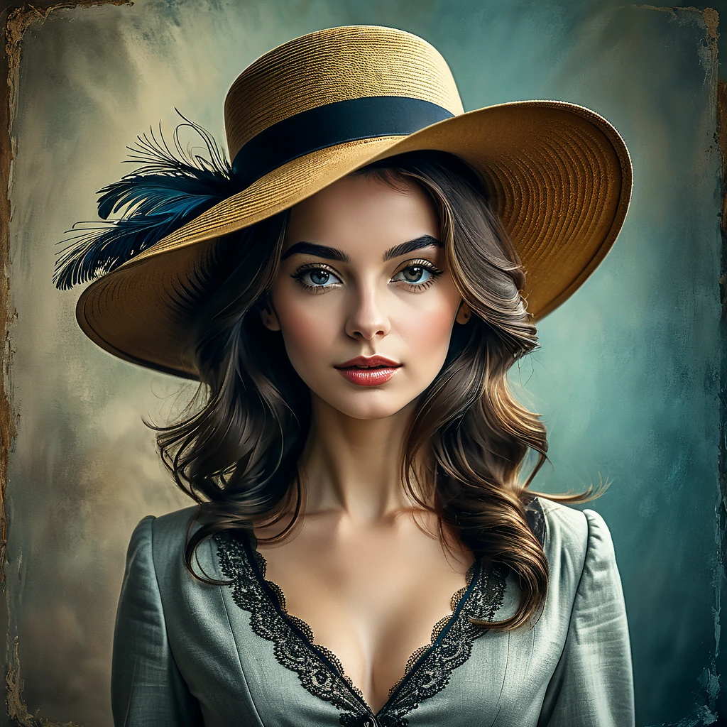 femme arafée dans un chapeau debout dans une pièce avec beaucoup de photos, portrait doux 8 k, Sergueï Zabeline, photographie couleur portrait 4k, par Fiodor Rokotov, Photographie de portrait artistique 8k, Alexeï Egorov, par Irakli Nadar, Superbe portrait, fille française, portrait VFX très détaillé, beau portrait