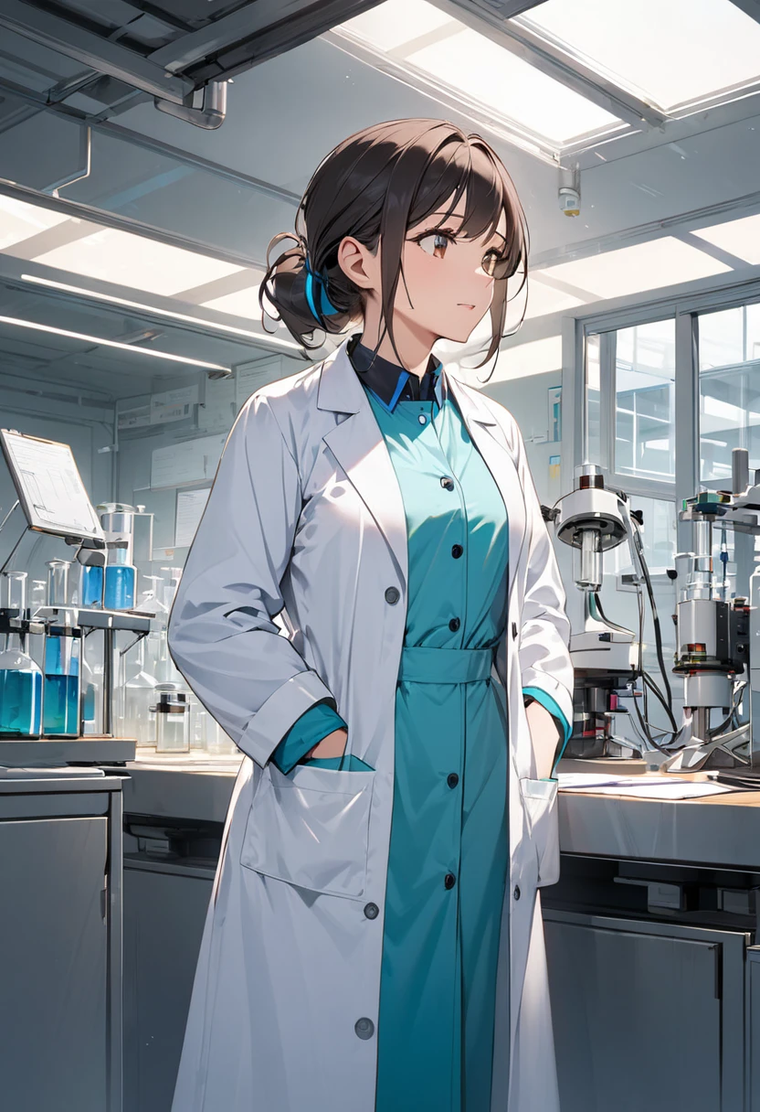 A female scientist is standing