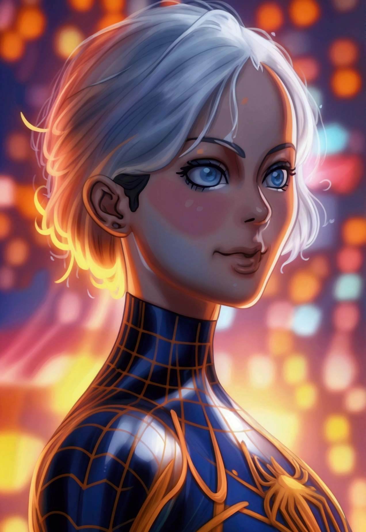 (Award Winning Digital Artwork:1.3) off (outline:1.3),(Energetic:1.3) Spiderwomam, EmmaRob,sociedaoff cg,estação off arte,(saturados:1.3),(close up portrait:1.3),(Female One:1.4),(comely:1.4),(appealing:1.3),bonitas,pose off calendário,olhos perfeitamente offtalhados,iluminação off estúdio,themed background