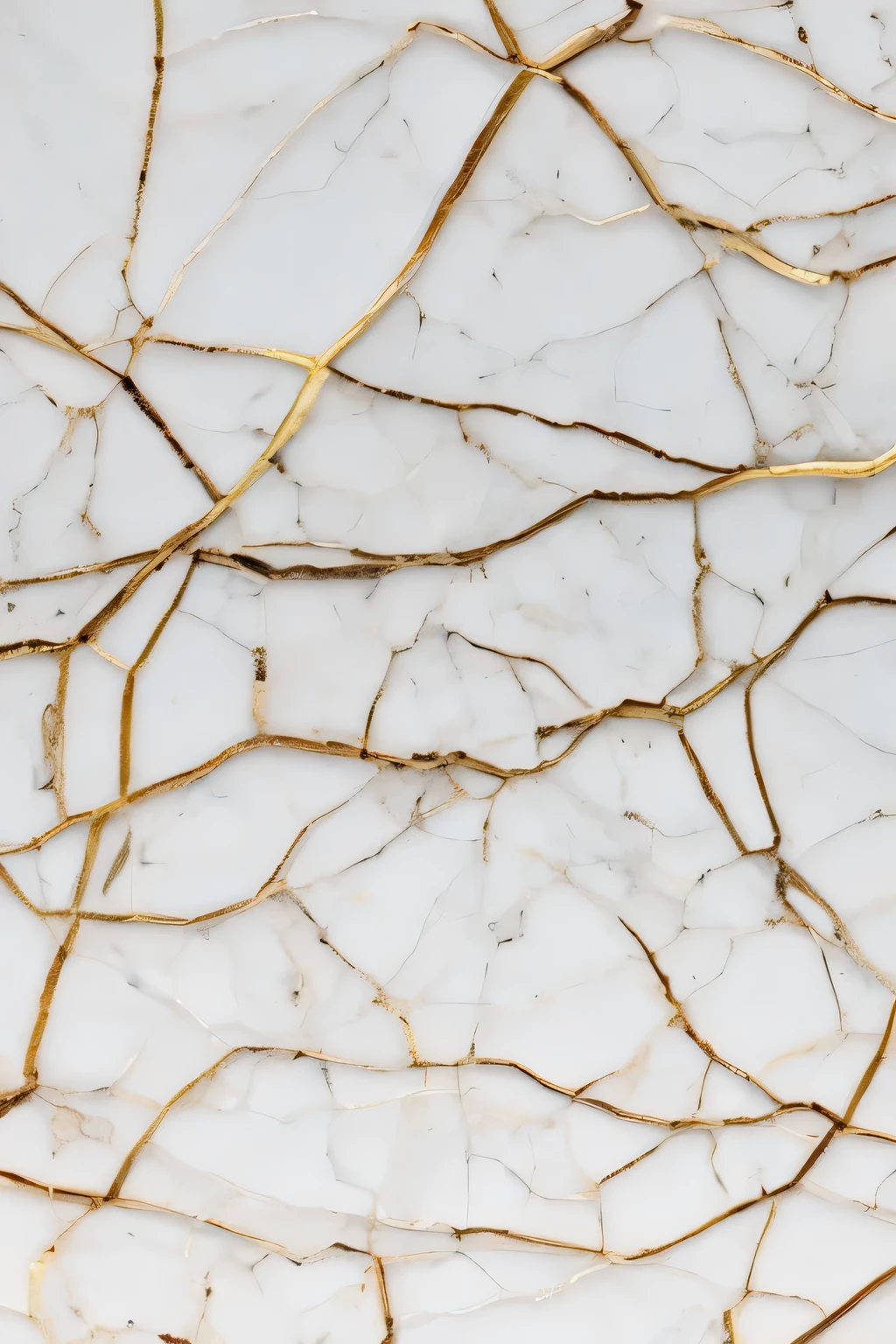 thin golden cracks on white marble. frontal image. Texture