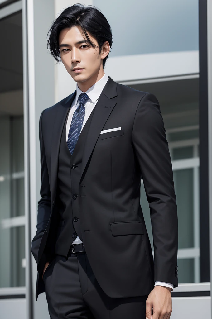 Handsome black-haired man wearing suit