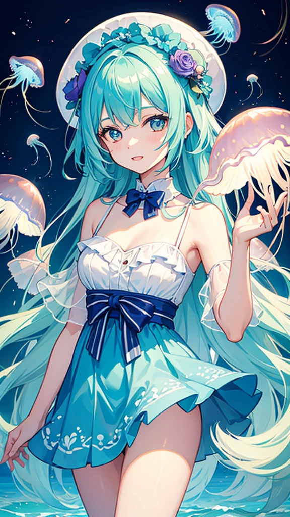 girl、jellyfish、Colorful image