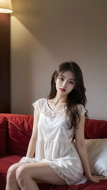 1 Girl,sofa,Soft Light,Chinese Beauty,Lace,Nightdress,,Dark-haired,long hair
