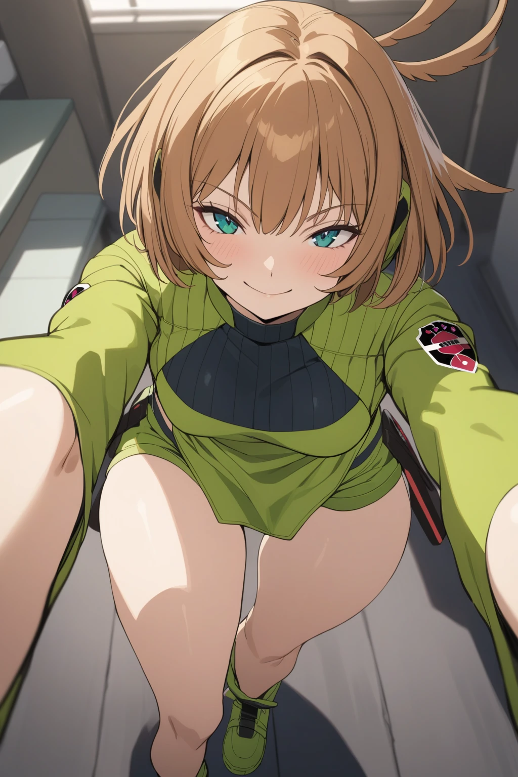 Konami,One girl,smile, View your viewers, Green jacket, gloves, Green shorts,Green footwear, masterpiece,Highest quality,