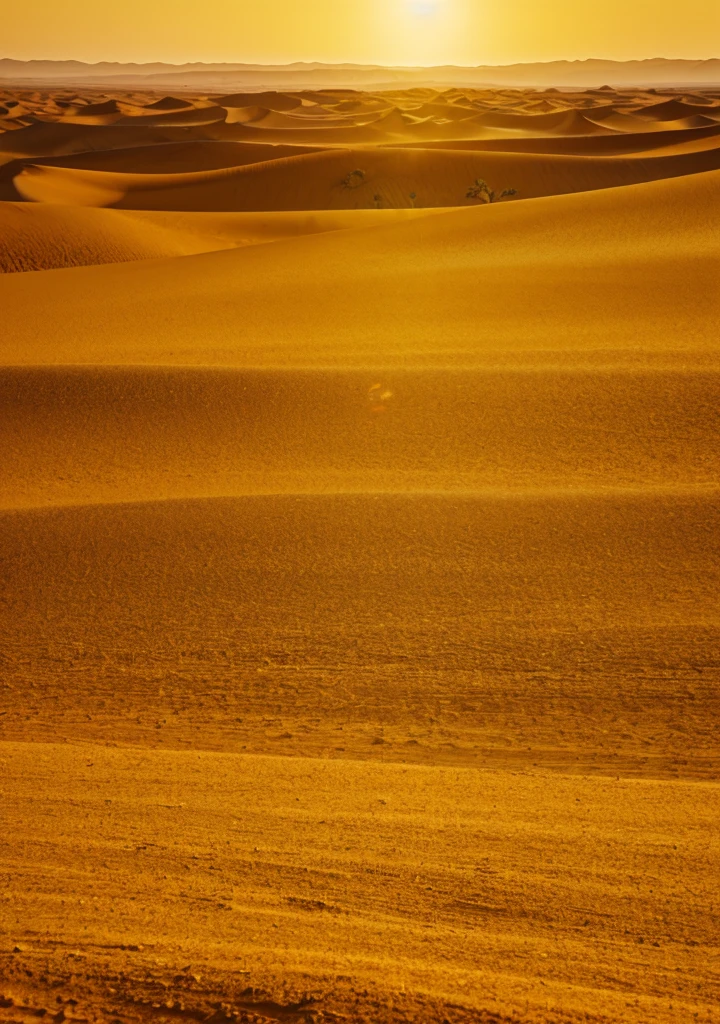A vast, golden desert under a blazing sun.