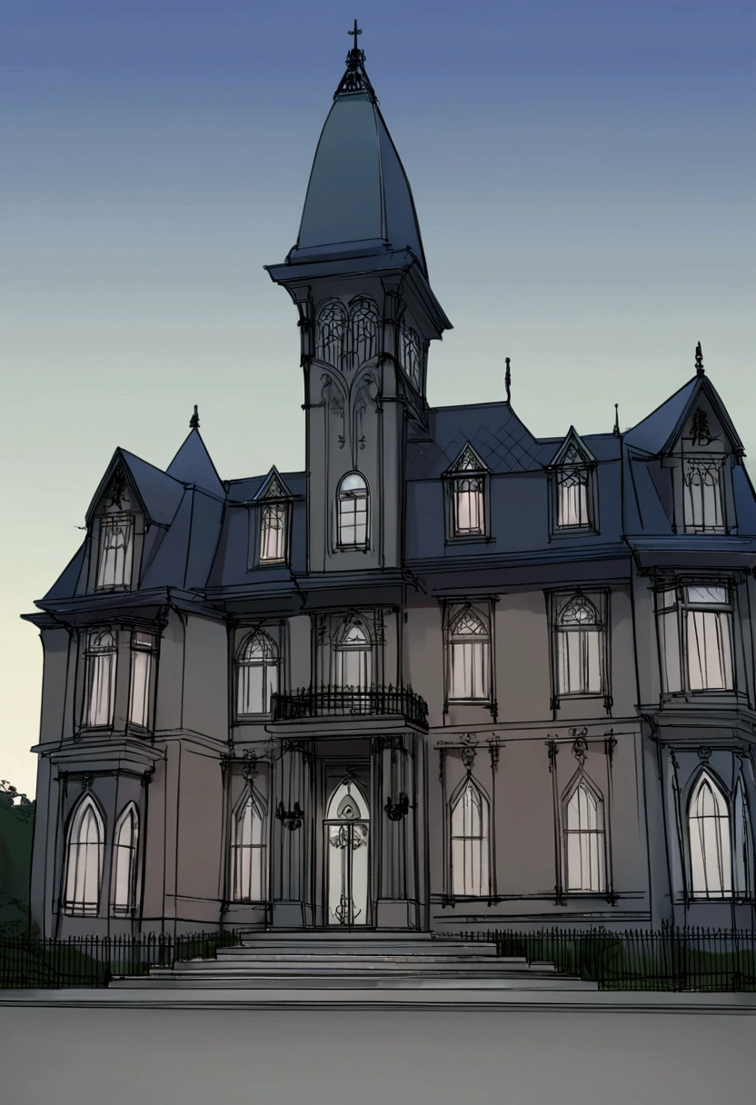 Victorian gothic mansion, entrada de uma mansion gótica, facade, mansion, era vitoriano, アニメ, scenario, scenario de アニメ