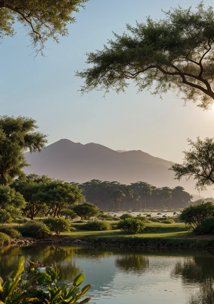 They spot a shimmering oasis in the distance.
