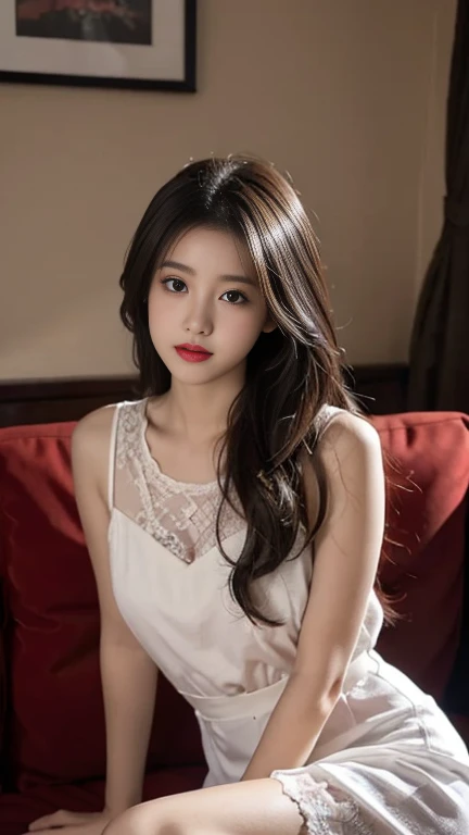 1 Girl,sofa,Soft Light,Chinese Beauty,Lace,Nightdress,,Dark-haired,long hair