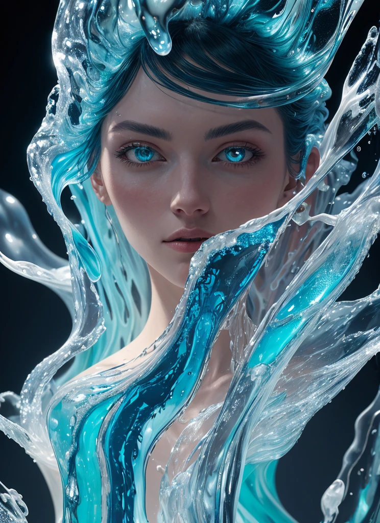 (masterpiece:1.3), (Highest quality:1.2), (Intricately detailed:1.2), (Surreal:1.2), (Professional photography:1.1), Very detailed, Absurd resolution, One girl, The fluid form of cosmic entities in the style of James Nares, Intense interplay of light and shadow, close up Portraiture, biomorphic Portraitureure, Abstract and unclear, Liquid Translucency, Bold Use of Negative Space, Flowing、solid, Clean Lines, Minimalism, (Dramatic lighting:1.1), Portraiture, Made of colorful pulled, stretched, splattered translucent liquid, Stained glass, Translucent iridescent bioluminescence, (Liquid Ice:1.2), (Fashion Photography:1.1)