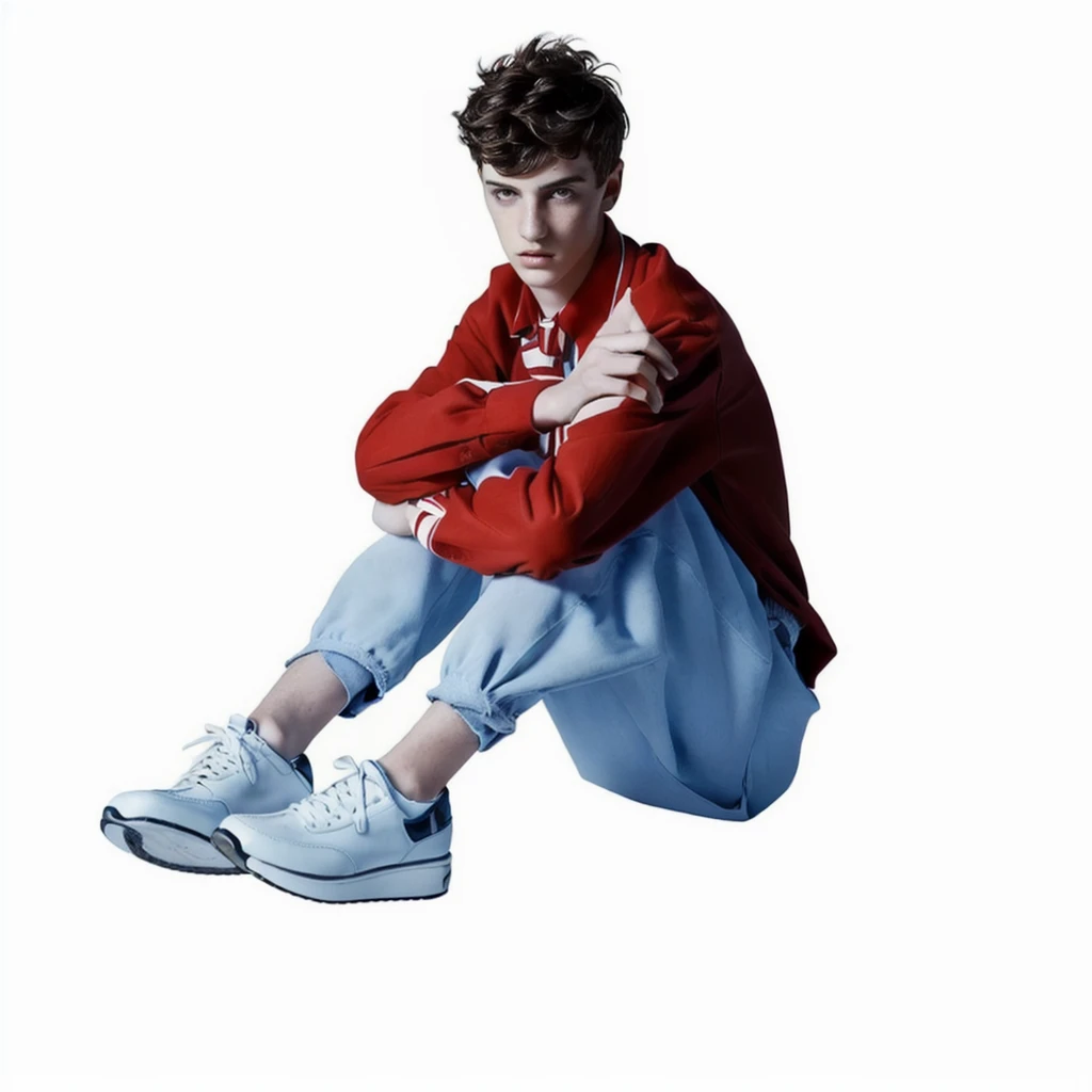 arafed image of a boy sitting on the ground with his legs crossed, declan mckenna, inspired by Kristian Kreković, high quality portrait, inspired by John Luke, bladee from drain gang, julian ope, inspired by Louis Hersent, edited in photoshop, tommy 1 6 years old, anton, photoshoot, style of seb mckinnon
