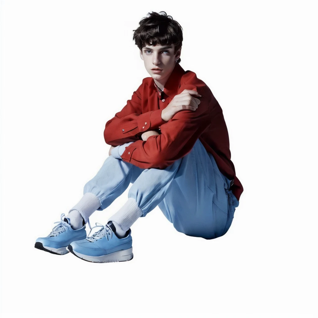 arafed image of a boy sitting on the ground with his legs crossed, declan mckenna, inspired by Kristian Kreković, high quality portrait, inspired by John Luke, bladee from drain gang, julian ope, inspired by Louis Hersent, edited in photoshop, tommy 1 6 years old, anton, photoshoot, style of seb mckinnon