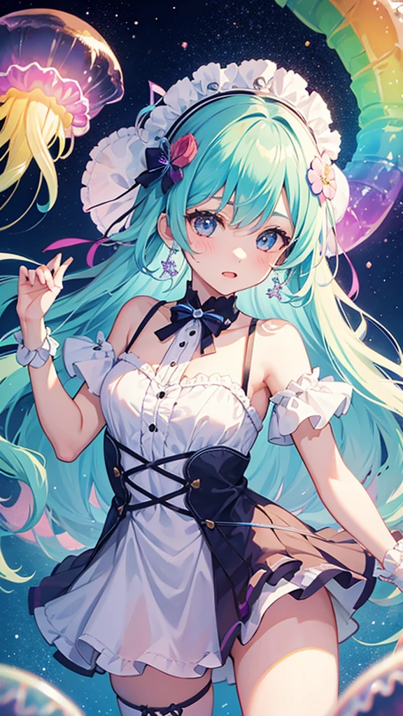 girl、jellyfish、Rainbow color image、Transparent