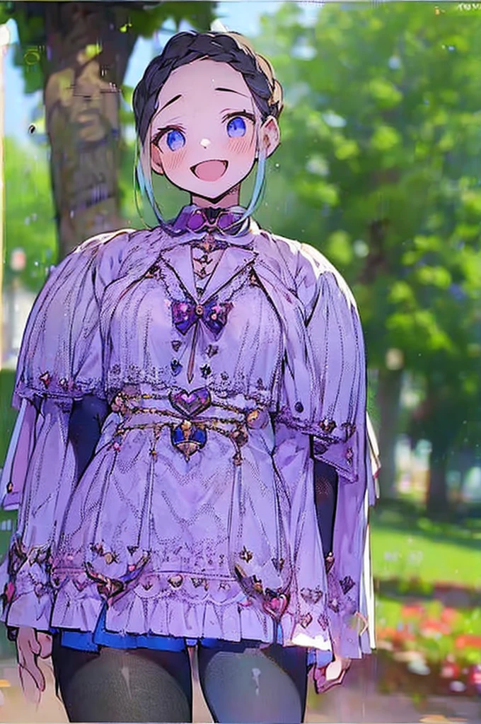 (((magical girl))),(depth of field), best quality,cute,tights,ribbon,ghost girl,(blue skin),smile,open mouth,((girl)),dress, tights, ribbon, cute, loafers, masterpiece, best quality, dark skirt,