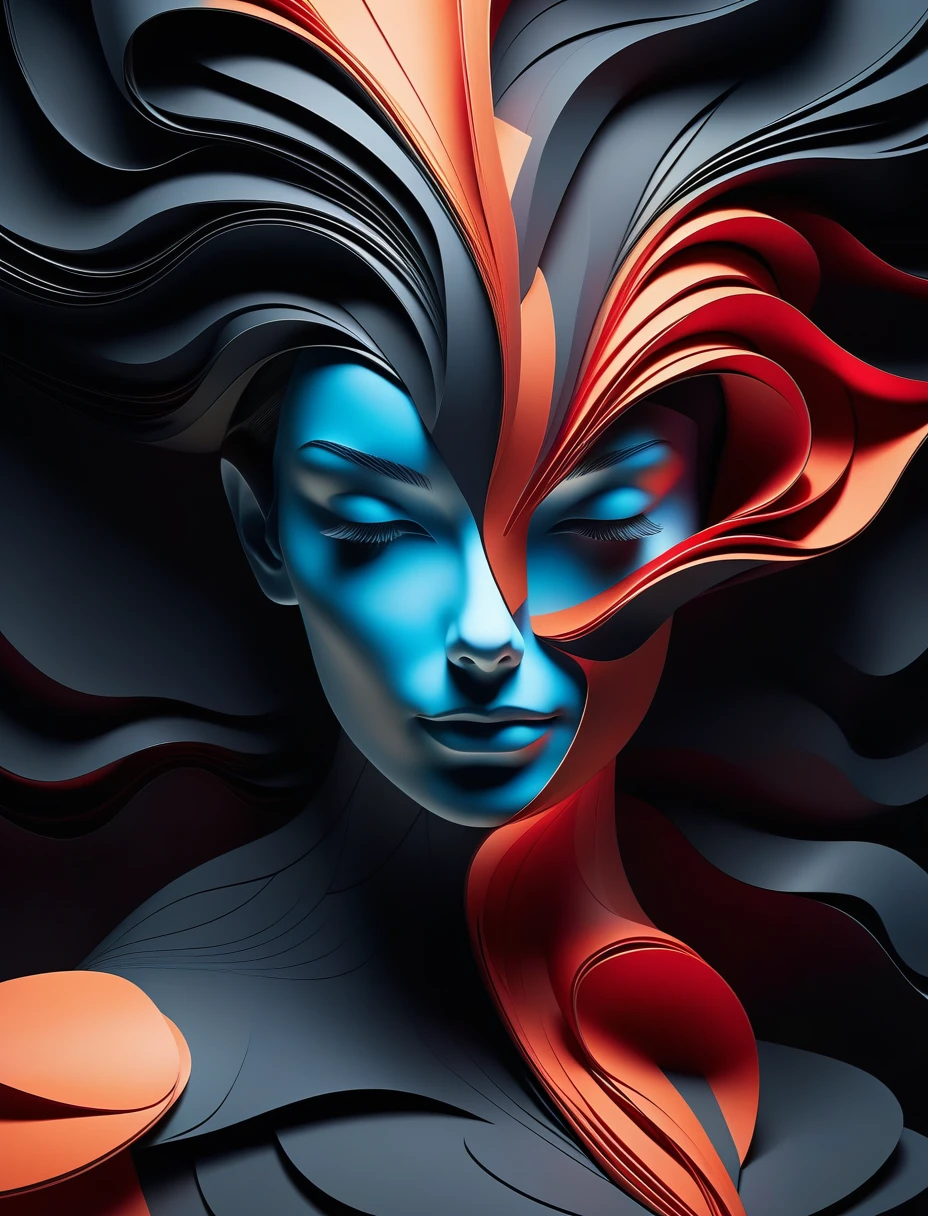 Beautiful, stylish, full-body portraits by Eiko Ojala and Tracy Grimwood,Detailed face, Wavy, dynamic, Ultra-detailed, Surreal, Realistic, elegant, Cel Shading, Complex, Cinematic, Soft and mysterious style, Ultra-detailed, Octane Rendering, Symmetric, Centered, Neon atmosphere, Abstract Black Oil Painting, gear mecha, Detailed Acrylic, Grunge, Complex complexity, Rendered in Unreal Engine,