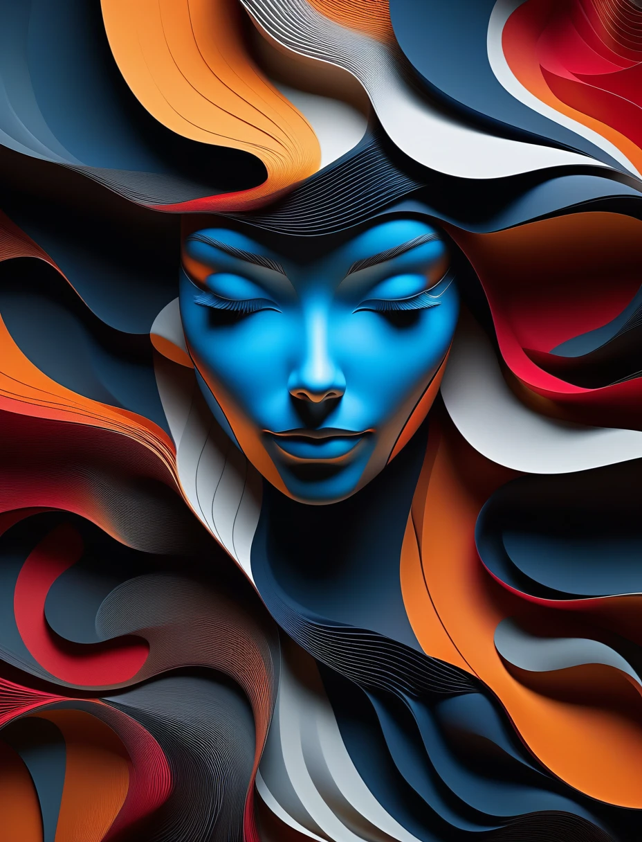 Beautiful, stylish, full-body portraits by Eiko Ojala and Tracy Grimwood,Detailed face, Wavy, dynamic, Ultra-detailed, Surreal, Realistic, elegant, Cel Shading, Complex, Cinematic, Soft and mysterious style, Ultra-detailed, Octane Rendering, Symmetric, Centered, Neon atmosphere, Abstract Black Oil Painting, gear mecha, Detailed Acrylic, Grunge, Complex complexity, Rendered in Unreal Engine,