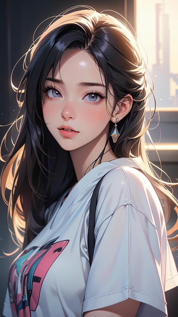 Dressed, (photo Realistic:1.4), (hyper Realistic:1.4), (Realistic:1.3), (Smoother lighting:1.05), (Improving the lighting quality of movies:0.9), 32k, One girl,20 year old girl, Realistic lighting, Backlight, Light on the face, Ray-tracing, (Bright light:1.2), (Improvement of quality:1.4), (Highest quality real texture skins:1.4), Detailed drawn eyes, Detailed painted face, Quality Eyes, (joy, blush), (Tired, sleepy and satisfied), Face close-up, T-Shirts, (Enhance the mood of your body line:1.1), (Enhances the beauty of skin texture:1.1)
