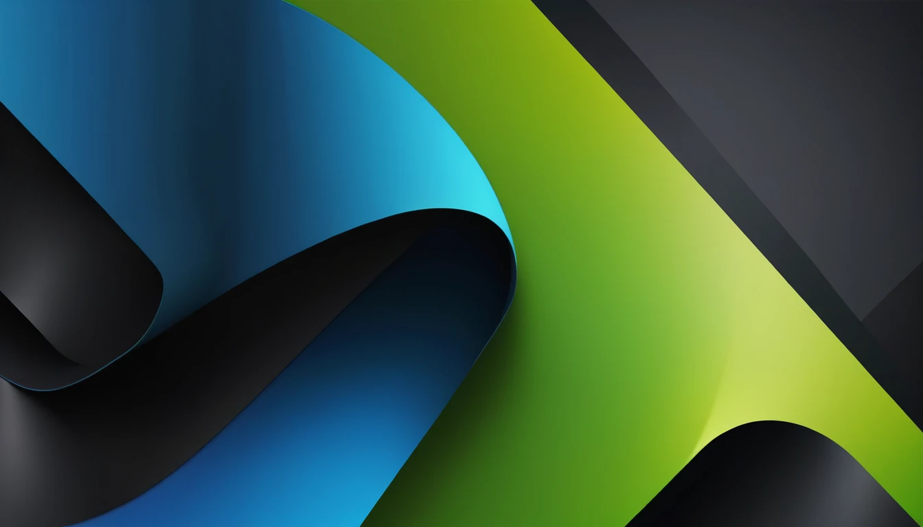 Create a conceptual abstract geometric background for a YouTube cover , tumbnail, with a modern color palette, um efeito em curva na cor Unripe limão em destaque , Unripe , blue and black for a technology conference. 4K, ultra HD
