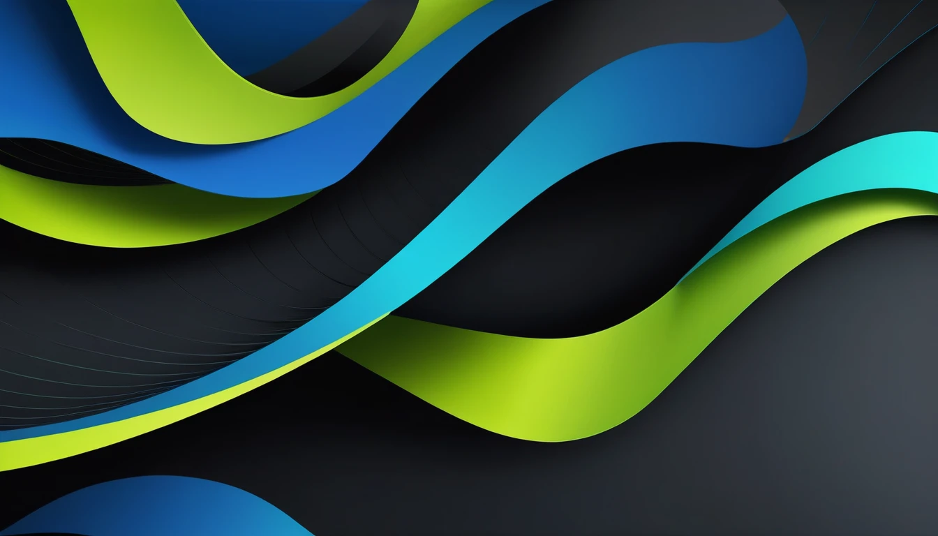 Create a conceptual abstract geometric background for a YouTube cover , tumbnail, with a modern color palette, um efeito em curva na cor Unripe limão em destaque , Unripe , blue and black for a technology conference. 4K, ultra HD
