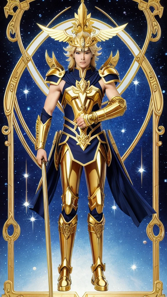 Highest quality 16k ,male角色,Wearing gold armor,like animated saint seiya,
Japanese anime style,Ophiuchus Saint,holding Athena in hand,male,20 years old,Snake-like eyes