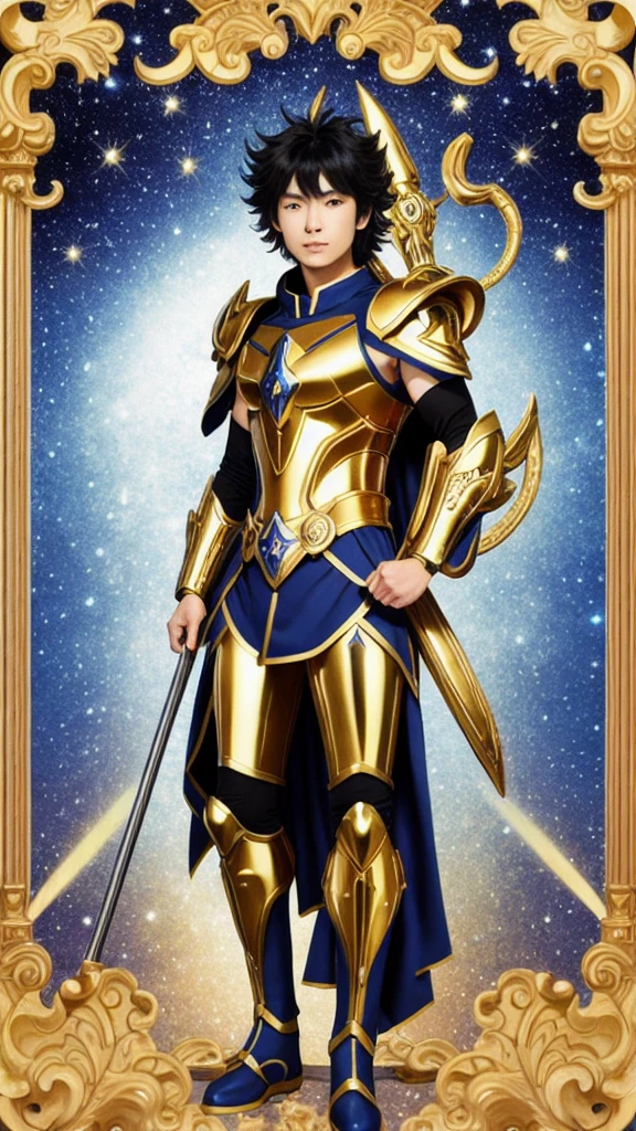 Highest quality 16k ,male角色,Wearing gold armor,like animated saint seiya,
Japanese anime style,Ophiuchus Saint,holding Athena in hand,male,20 years old,Snake-like eyes