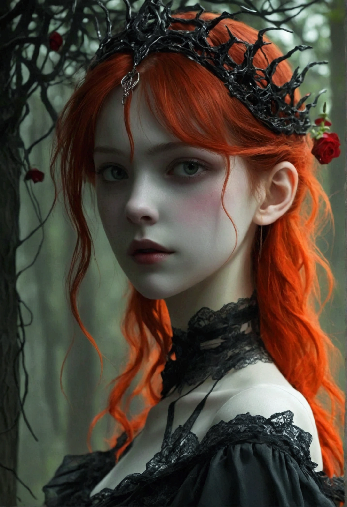 Slenderman&#39;s daughter with a human who survived, the character has a human appearance. Although temporary, this appearance will change in the next Black Moon in 1000 years, when will she lose her face, becoming like his father. Looking for him, your height reaches his waist. The character has red hair, wavy and a little below the shoulders, very white skin and gray eyes. Her long black dress complements her figure. She inherited more characteristics from her father and is used to her Trenderman uncles&#39; peculiar appearance., Splendorman e Offenderman.
