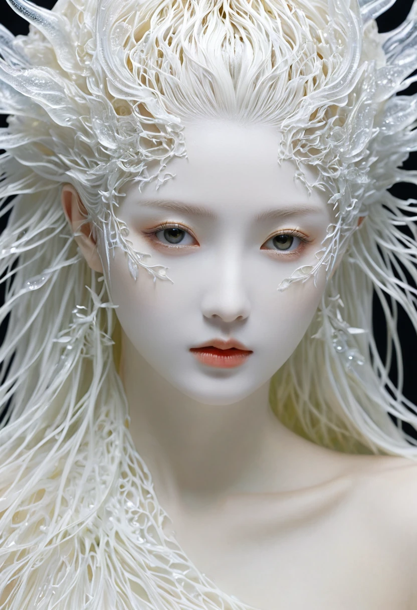 organic, White plastic, Diffuse lighting, fantasy, complex, elegant, Very detailed, Artworks of Yoshitaka Amano
