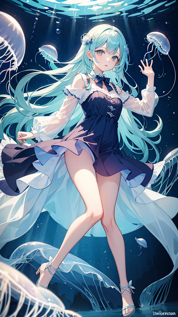girl、Encased in jellyfish、Iridescent Jellyfish、Transparent