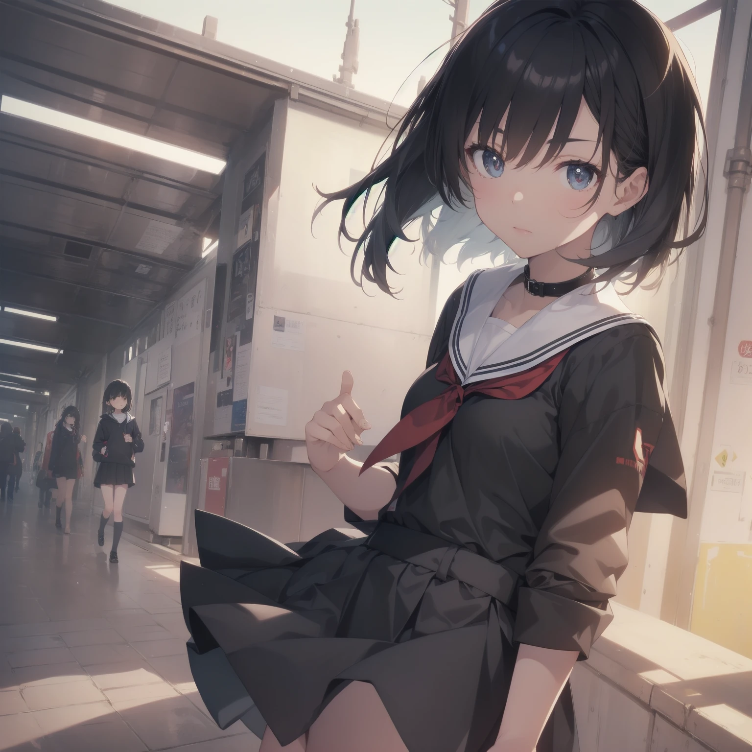 ultra-absurdres-Top quality by artist God, ultra-detailed, high resolution, anime moe artstyle, best anime 8k konachan wallpaper, pixiv contest winner, pool:2810, perfect anatomy,break, 1girl, (Please draw a girl walking sleepily to school alone. )break,(Solo,little female, 13-year-old:1.3),Full limbs, complete fingers,a junior high school student, (very short hair), short cut, flat chest, , small butt, small black eyes, beautiful detailed eyes, well-proportioned iris and pupils, expressive eyes, highres detailed hair, soft expression, salor school_uniform, sailor collar, serahuku, bow, pleated skirt,(Detailed Lighting), (Detailed background), in the School commute route. break,super detailed skin, Best cinematic lighting powered by famous artist, 8k,beauty illustration,photoshop_(medium),very aesthetic,break,((artist:miyo_(ranthath) )), artist:clamp ,artist:carnelian ,artist:kantoku ,
