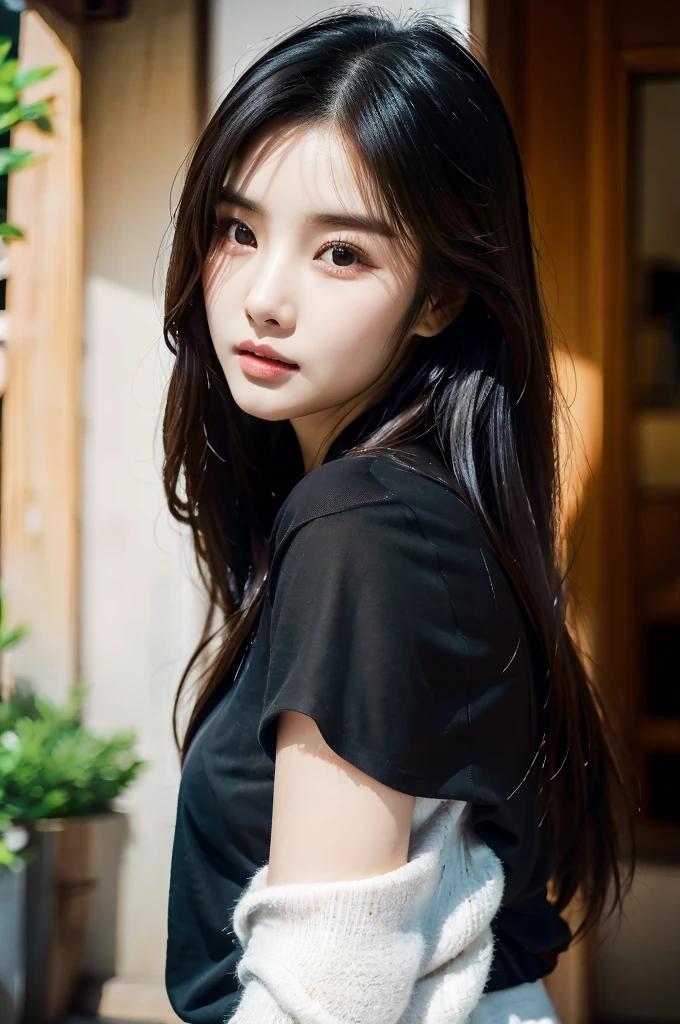 There is a woman with long hair wearing a black shirt, Best Face, Korean woman, Heonhwa Choi, sakimichan, Chen Xintong, Seon Yun-ju, Lee, Ji - Eun, Lee, Ji - Eun, Ye Wenfei, Jaeyeon Nam, jimin park, Jinyoung Shin, Chiho, Yun Ling, common ratio