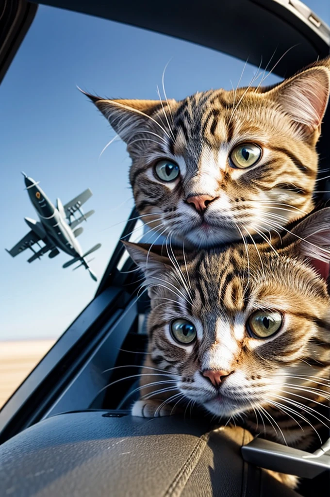 cute cat as a pilot in a fighterjet