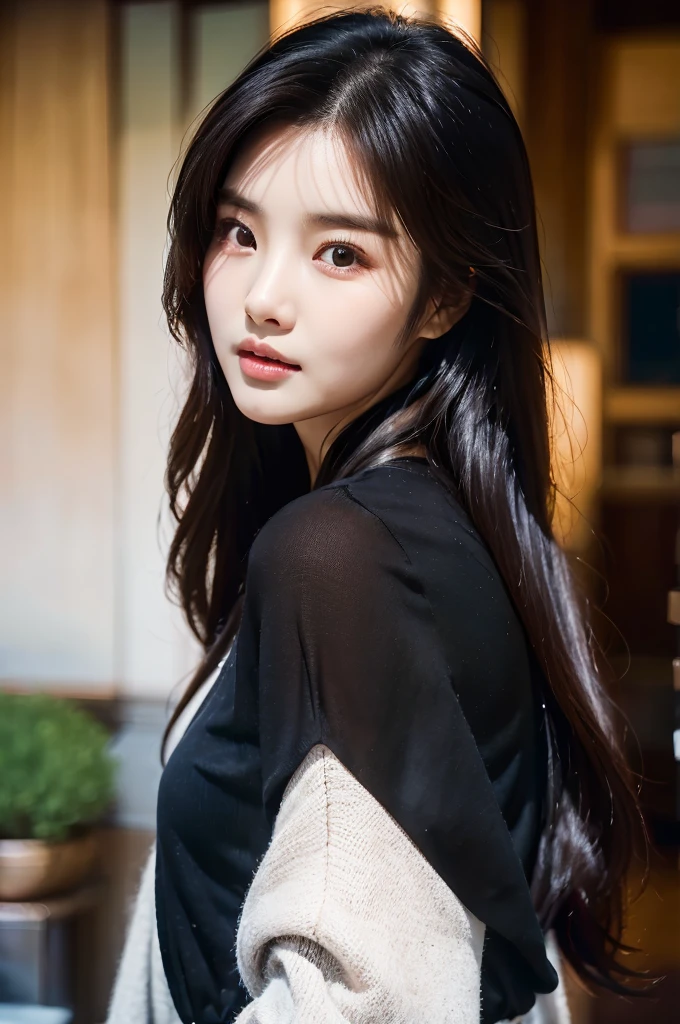 There is a woman with long hair wearing a black shirt, Best Face, Korean woman, Heonhwa Choi, sakimichan, Chen Xintong, Seon Yun-ju, Lee, Ji - Eun, Lee, Ji - Eun, Ye Wenfei, Jaeyeon Nam, jimin park, Jinyoung Shin, Chiho, Yun Ling, common ratio