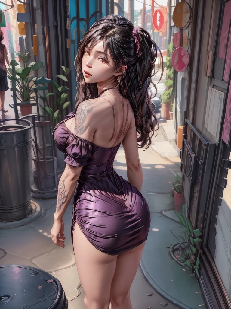 highly detailed portrait of 2 tatooed women, one black woman in a mini-dress and one Caucasian woman in a mini-dress, 2girls, by Atey ghailan, by greg rutkowski, by greg tocchini, by James gilleard, by Joe Fenton, by Kaethe butcher, voluptuous, super detailed face, ample curvaceous, highly detailed accentuated big booty with phenomenal detailed booty cheeks, great aesthetics, gradient purple, neon color scheme, grunge aesthetics, nightclub background, cinematic lighting, 32k, uhd,