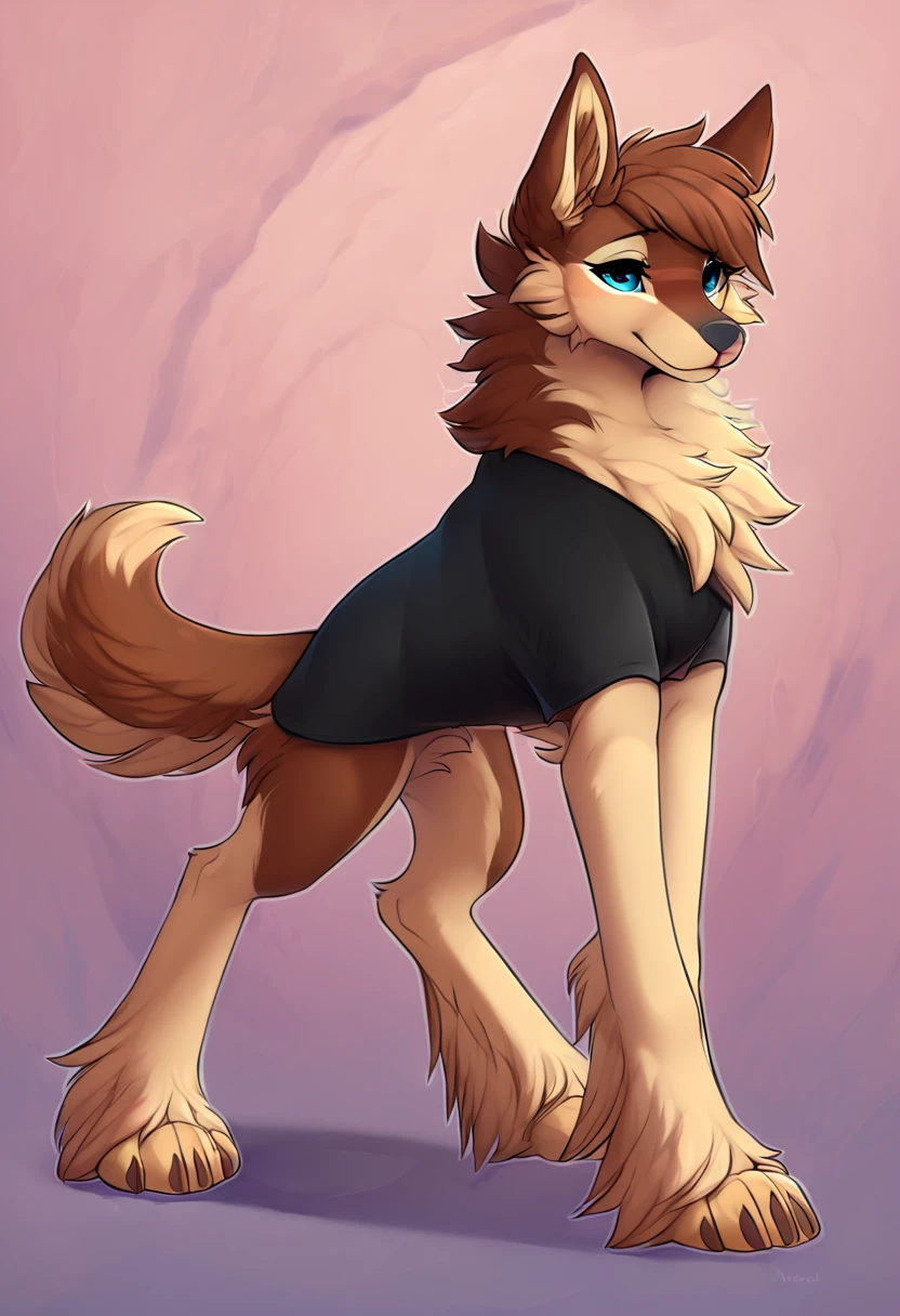 velues, quadruped, mascle, simple scenario, black jersey, without pants, no human features, brown fur, patas, fluffly
