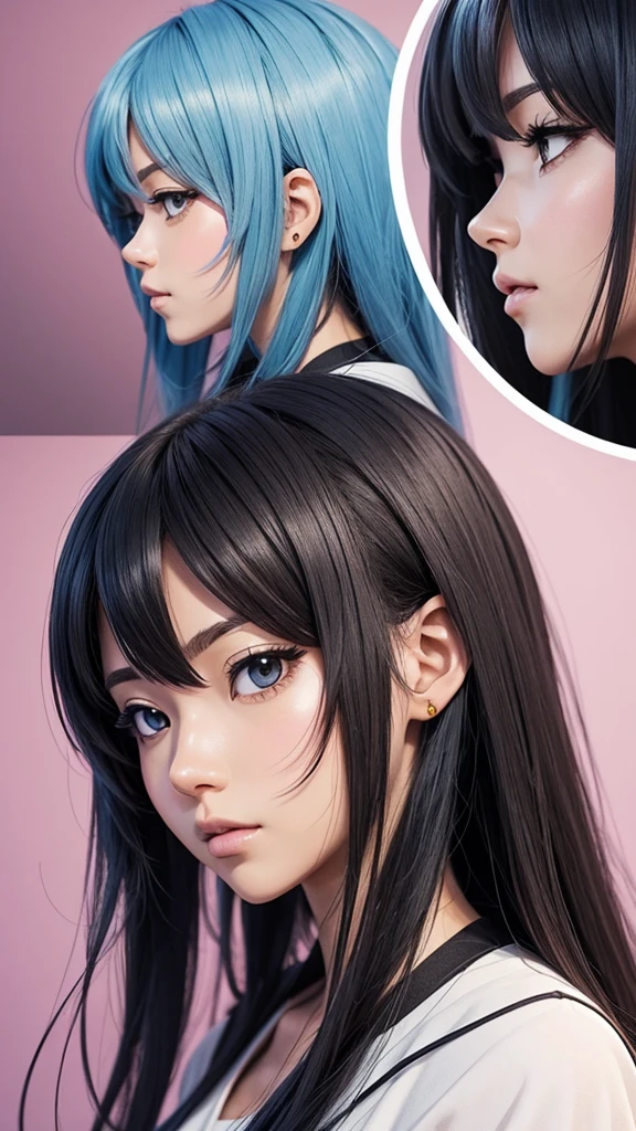 Create an anime character from your own in anime style in front perspective side profile up and down